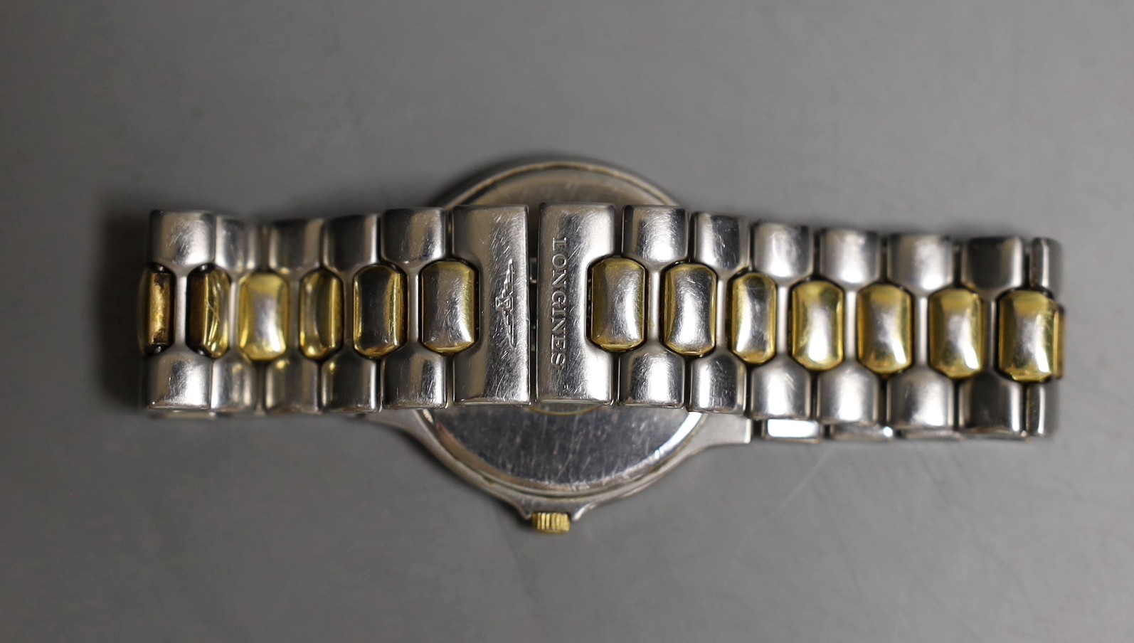 A gentleman's steel and gold plated Longines quartz wrist watch